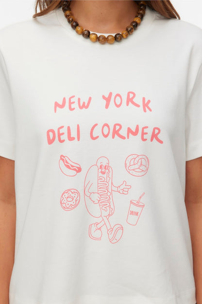 VERO MODA T-shirt New York Deli Corner λευκό - λεπτομέρεια τυπώματος