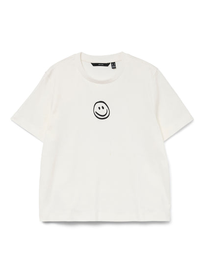 VERO MODA T-shirt Κοντομάνικο Οργανικό Βαμβάκι Smile Print Λευκό