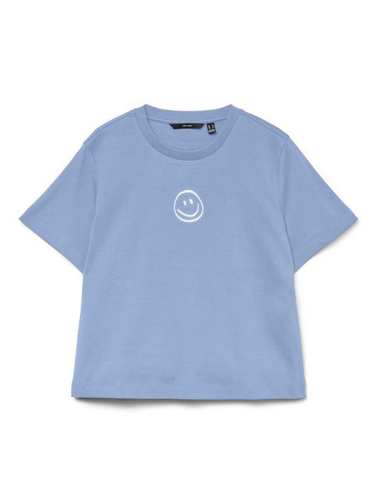VERO MODA T-shirt Κοντομάνικο Οργανικό Βαμβάκι Smile Print Γαλάζιο