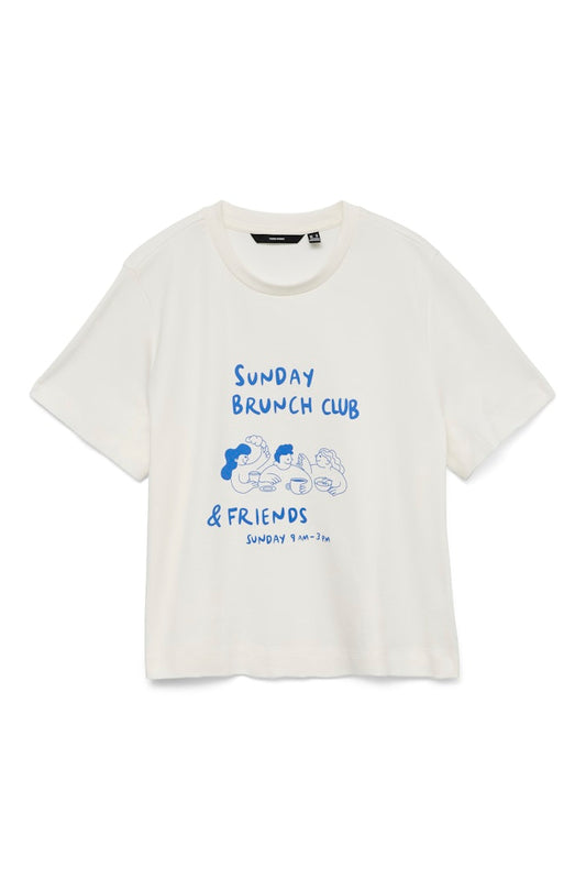 VERO MODA T-shirt Sunday Brunch Club λευκό - flat lay