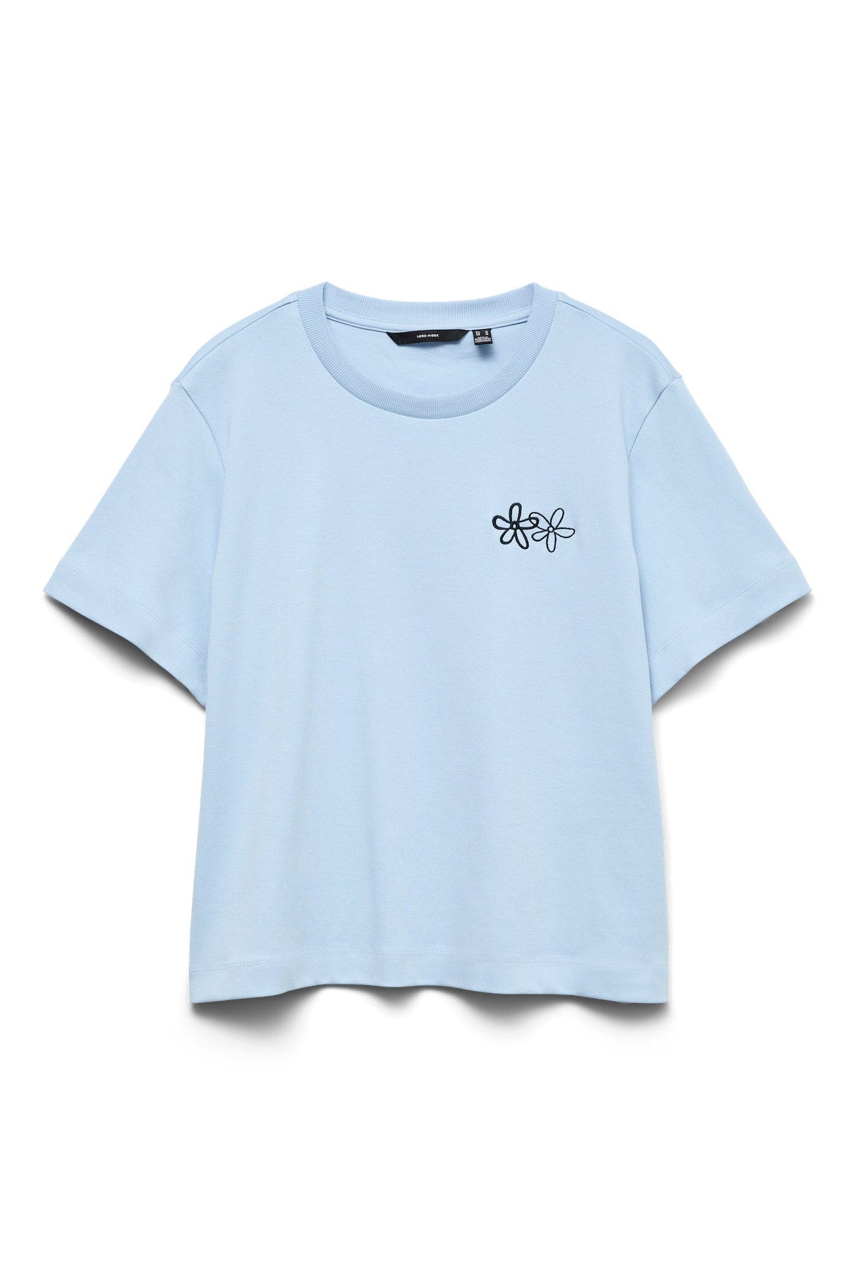 γαλάζιο t-shirt Vero Moda με μικρό flower print στο στήθος μπροστινή όψη
