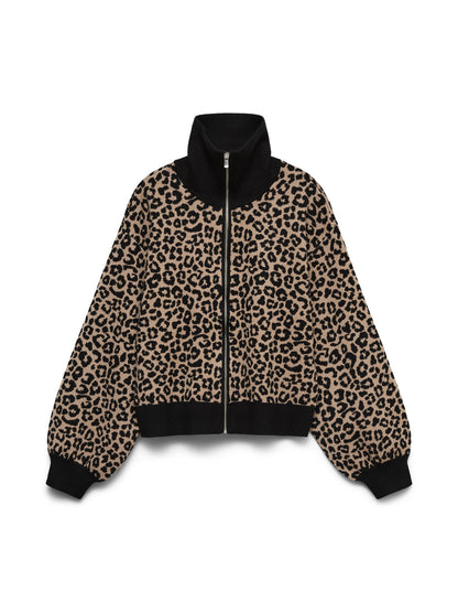 ERO MODA Γυναικεία Ζακέτα Bomber Ψηλός Γιακάς Λεοπάρ Print 