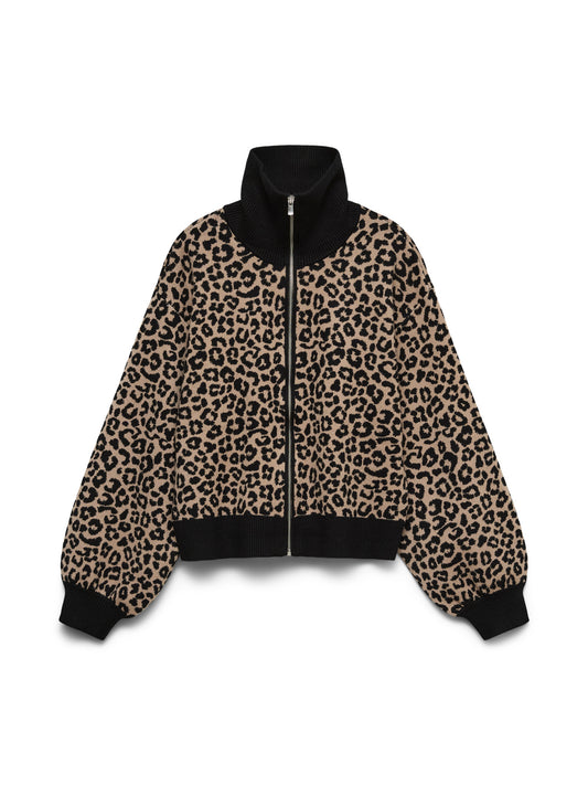 ERO MODA Γυναικεία Ζακέτα Bomber Ψηλός Γιακάς Λεοπάρ Print 