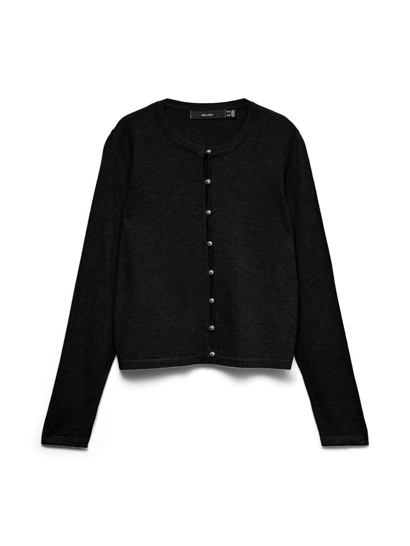 Γυναικεία ζακέτα VERO MODA μαύρη με χρυσά κουμπιά, flat lay μπροστά
