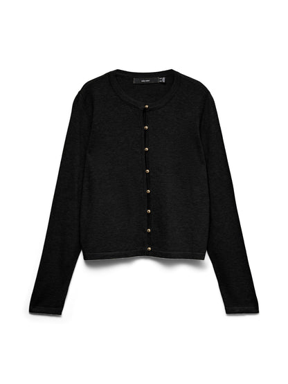 Γυναικεία ζακέτα VERO MODA μαύρη με χρυσά κουμπιά, flat lay μπροστά
