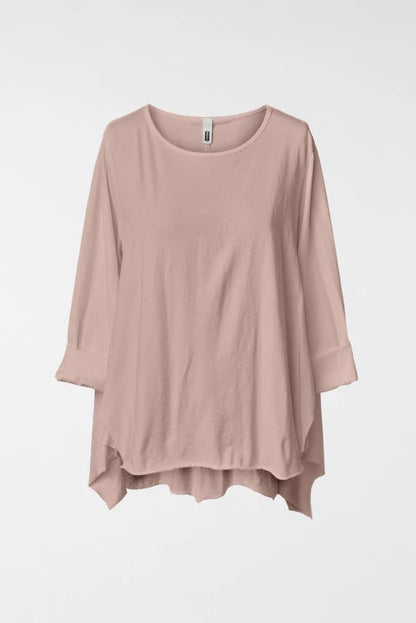 Wendy Trendy Γυναικεία ασύμμετρη μπλούζα από βαμβακερό ύφασμα σε dusty pink χρώμα με πλαϊνά ανοίγματα