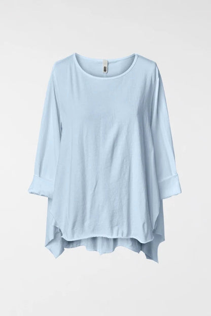 Wendy Trendy Γυναικεία ασύμμετρη μπλούζα από βαμβακερό ύφασμα σε γαλάζιο χρώμα με πλαϊνά ανοίγματα