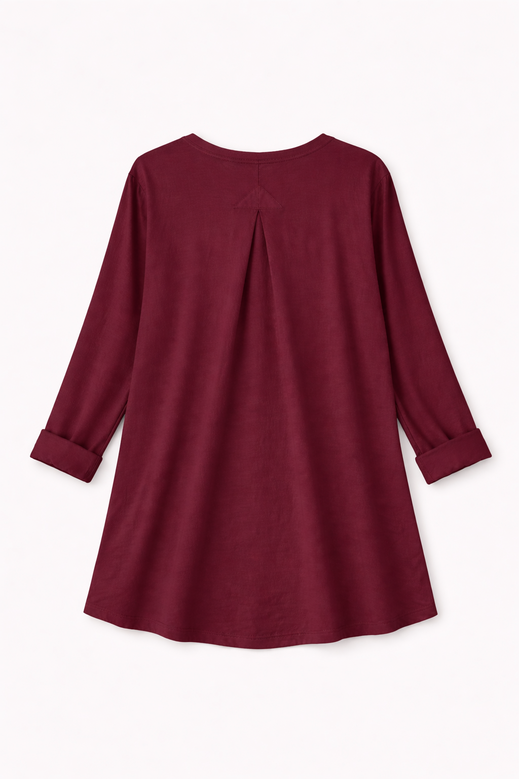 Wendy Trendy Γυναικεία ασύμμετρη μπλούζα από βαμβακερό ύφασμα σε μπορντό χρώμα με κουφόπιετα στη μέση της πλάτης πίσω όψη λεπτομέρεια κουφόπιετας