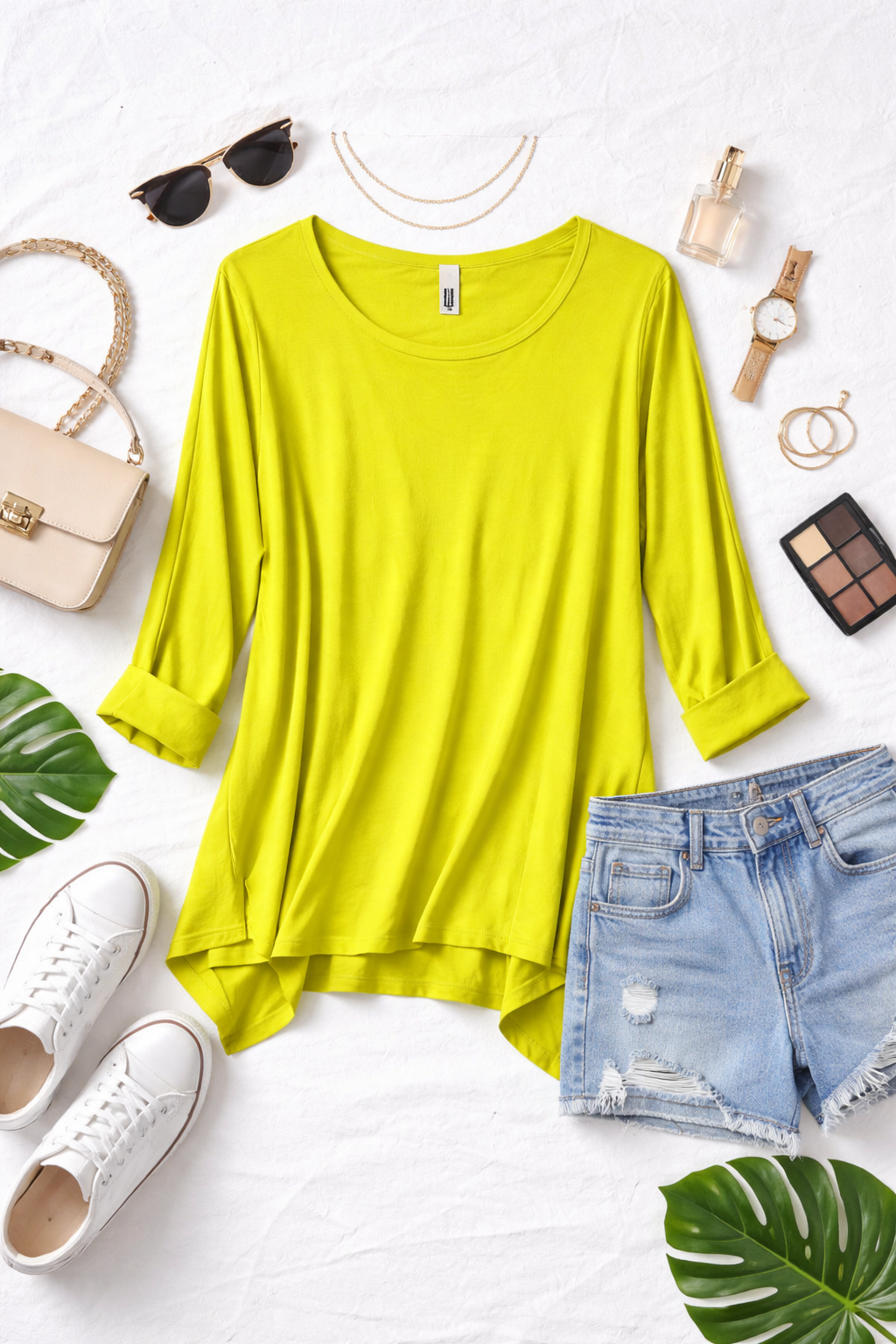 Ασύμμετρη Μπλούζα με Ανοίγματα στο Πλάι Lime Green