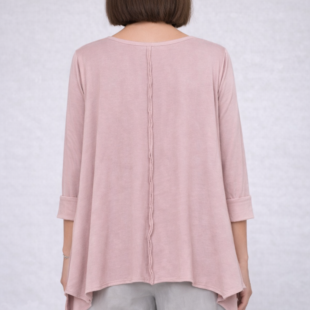 Ασύμμετρη Μπλούζα με Ανοίγματα στο Πλάι Dusty Pink