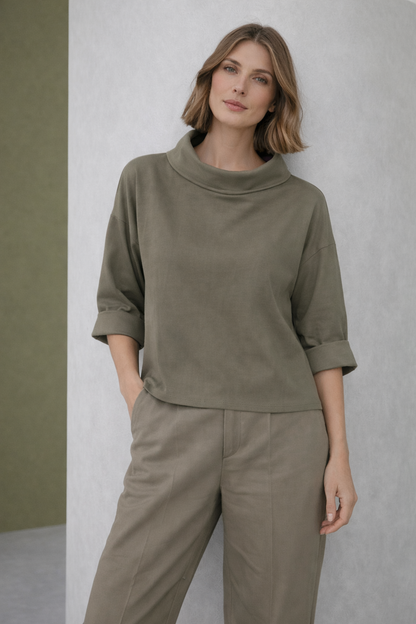 Wendy Trendy μπλούζα ποντοστόφα με αναδιπλούμενο γιακά, πράσινη, μπροστινή όψη