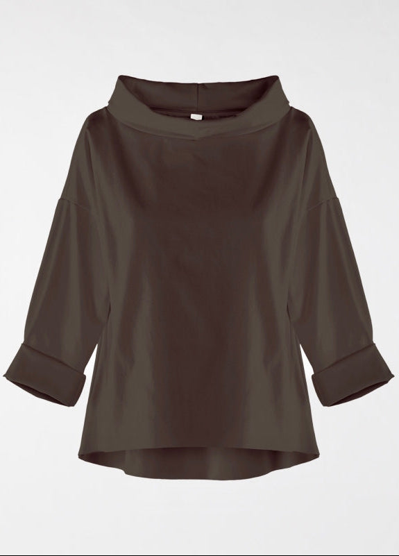 Wendy Trendy ασύμμετρη μπλούζα καφέ Punto Milano με ψηλό γιακά