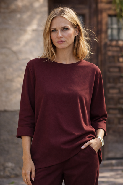 Μπροστινή όψη Γυναικείο Ασύμμετρο μπορντό t-shirt Punto Milano Wendy Trendy