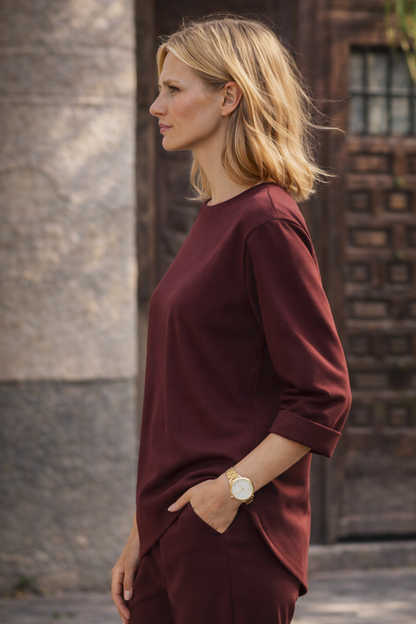 Γυναικείο Ασύμμετρο μπορντό t-shirt Punto Milano Wendy Trendy πλαϊνή λήψη