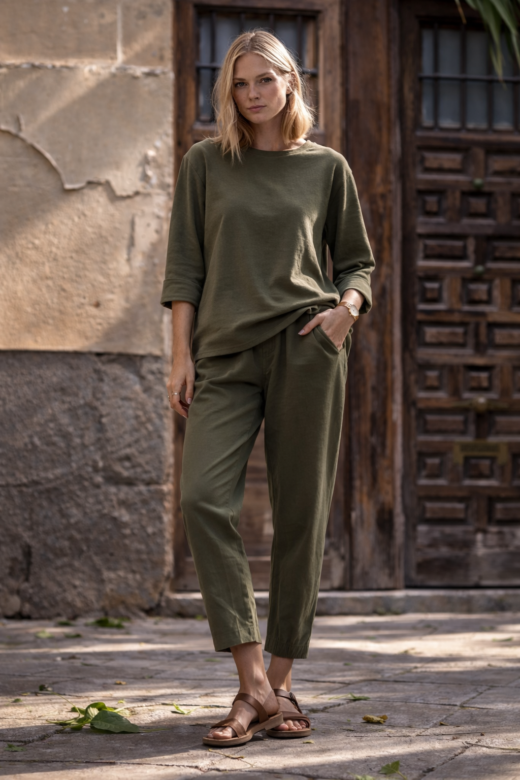 Γυναικείο Ασύμμετρο λαδί t-shirt Punto Milano Wendy Trendy ολόσωμη λήψη