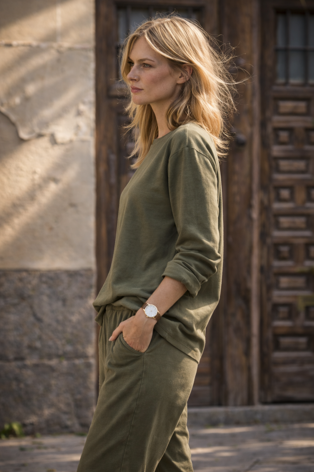 Γυναικείο Ασύμμετρο λαδί t-shirt Punto Milano Wendy Trendy πλάγια όψη