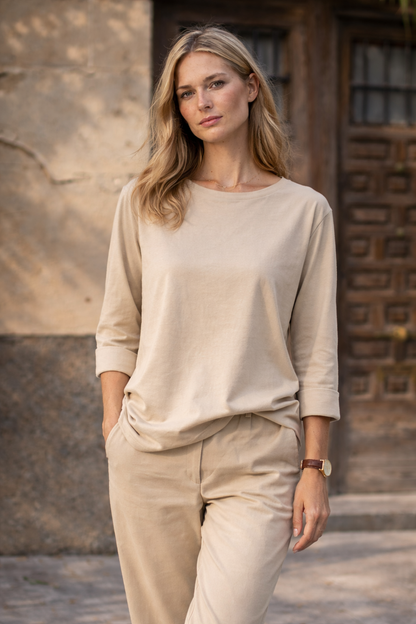 Γυναικείο Ασύμμετρο μπεζ t-shirt Punto Milano Wendy Trendy μπροστινή λήψη