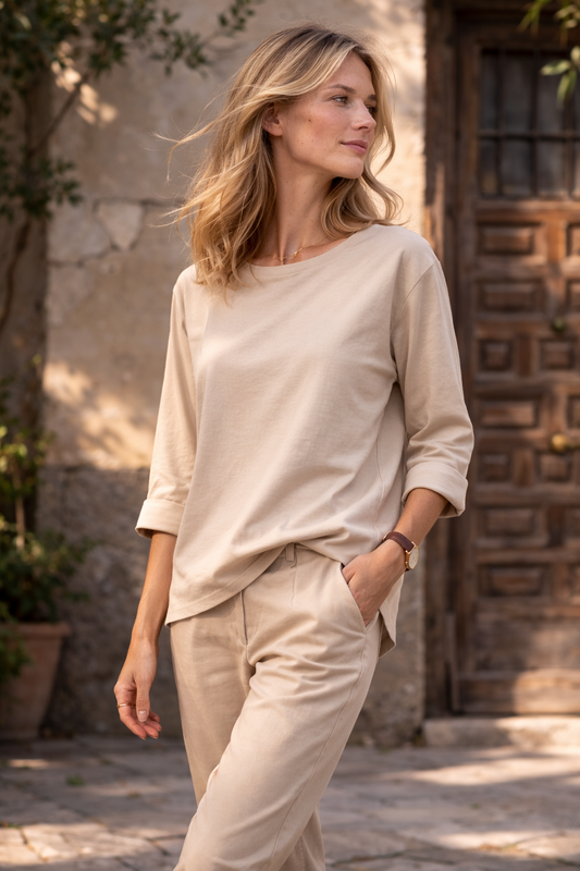 Γυναικείο Ασύμμετρο μπεζ t-shirt Punto Milano Wendy Trendy πλάγια λήψη